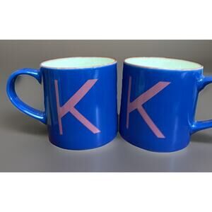 Opalhouse Set Of 2 Stoneware Monogramed K Mug - Blue New